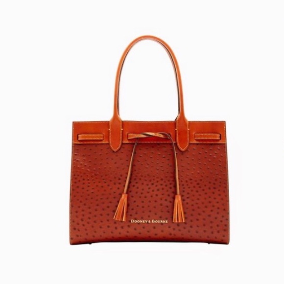 Dooney & Bourke Handbags - Dooney & Bourke Ariel Brown Tasseled Ostrich Tote